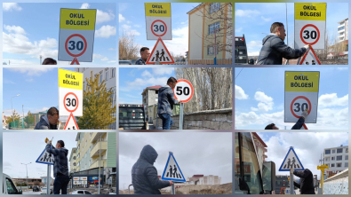 TRAFİK ULAŞIM HİZMETLERİNDEN KENT GENELİNDE UYARI LEVHASI ÇALIŞMASI
